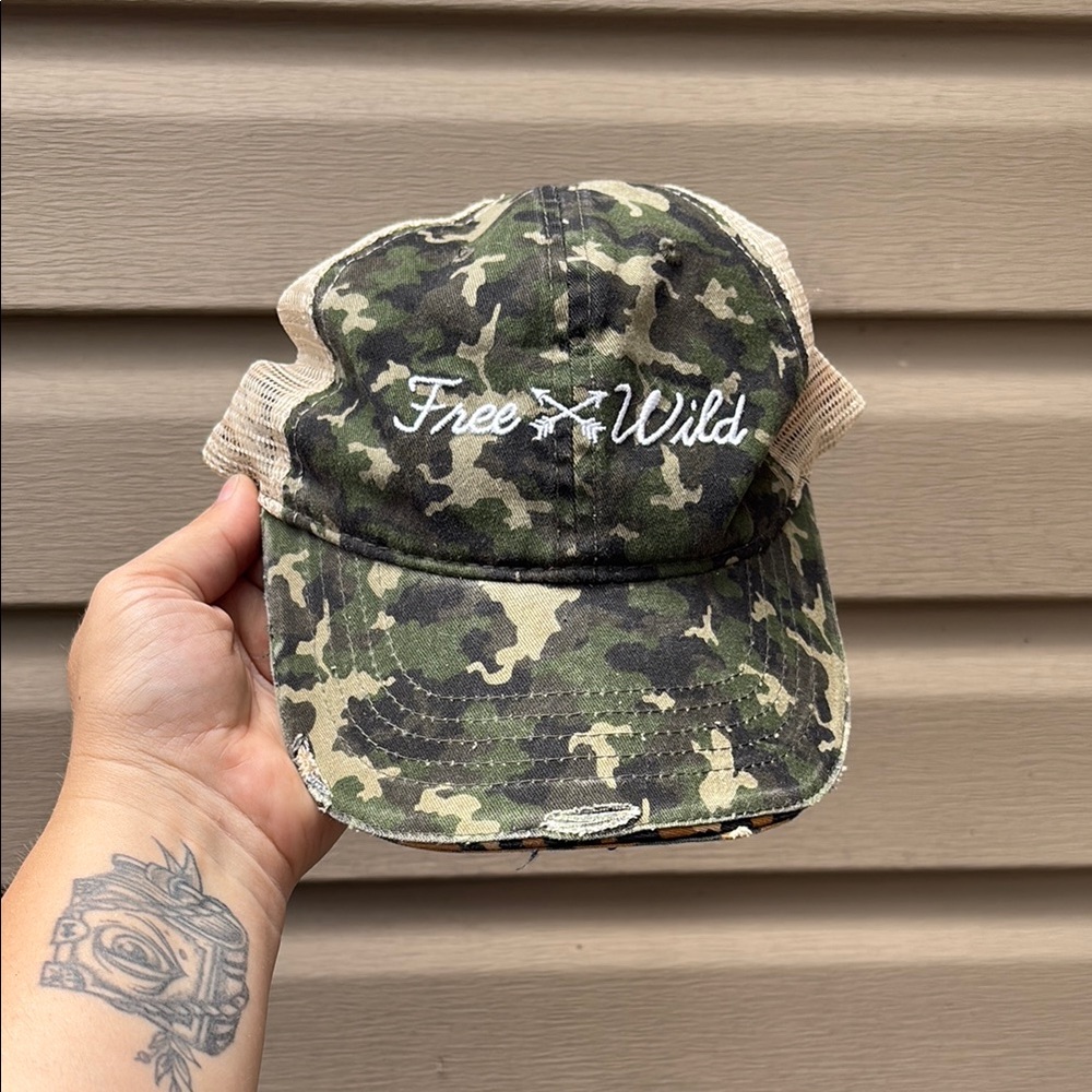 Green Camouflage Flat Brim Hat